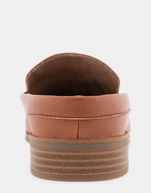 Comfortable Women's Backless Slip On Loafer in Tan Faux Leather