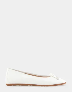 Comfortable Women's Ballet Flat in White Patent Faux Leather