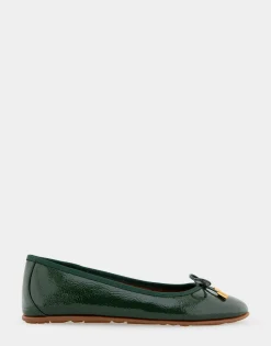 Comfortable Women's Ballet Flat in Fir Green Crinkled Patent Faux Leather Patent Faux Leather