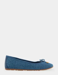 Comfortable Women's Ballet Flat in Denim Quilted Fabric Quilted Denim Fabric