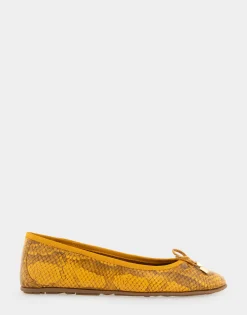 Comfortable Women's Ballet Flat in Marigold Snake Print Leather Leather