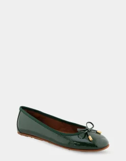 Comfortable Women's Ballet Flat in Fir Green Crinkled Patent Faux Leather Patent Faux Leather