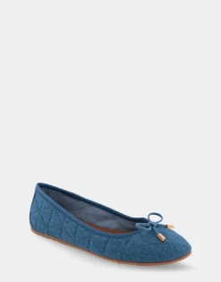 Comfortable Women's Ballet Flat in Denim Quilted Fabric Quilted Denim Fabric