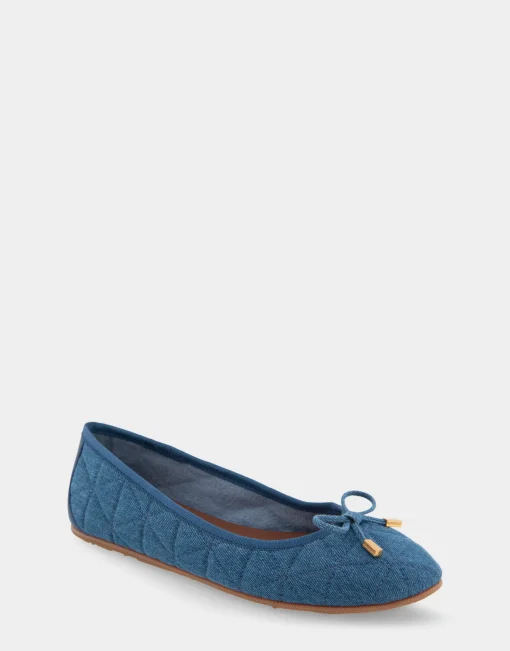 Comfortable Women's Ballet Flat in Denim Quilted Fabric Quilted Denim Fabric