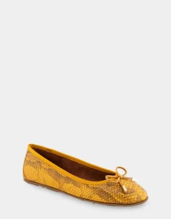 Comfortable Women's Ballet Flat in Marigold Snake Print Leather Leather
