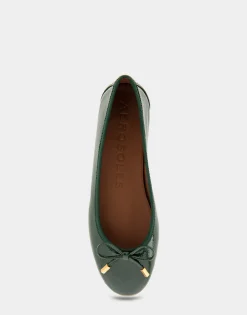 Comfortable Women's Ballet Flat in Fir Green Crinkled Patent Faux Leather Patent Faux Leather