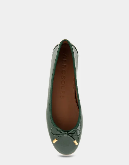 Comfortable Women's Ballet Flat in Fir Green Crinkled Patent Faux Leather Patent Faux Leather