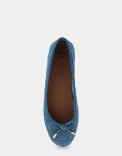 Comfortable Women's Ballet Flat in Denim Quilted Fabric Quilted Denim Fabric