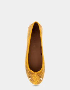 Comfortable Women's Ballet Flat in Marigold Snake Print Leather Leather