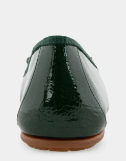 Comfortable Women's Ballet Flat in Fir Green Crinkled Patent Faux Leather Patent Faux Leather