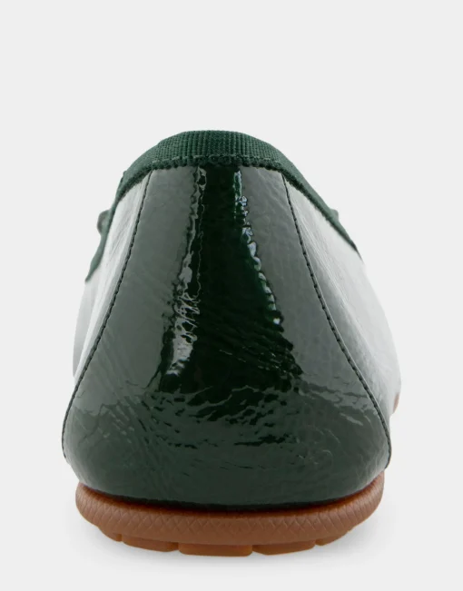 Comfortable Women's Ballet Flat in Fir Green Crinkled Patent Faux Leather Patent Faux Leather