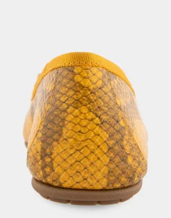 Comfortable Women's Ballet Flat in Marigold Snake Print Leather Leather