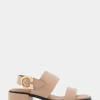 Comfortable Women's Banded Back Strap Low Block Heel Sandal in Natural Faux Leather