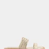 Comfortable Women's Braided Double Strap Flat Sandal in Soft Gold Faux Leather