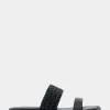 Comfortable Women's Braided Double Strap Flat Sandal in Black Leather