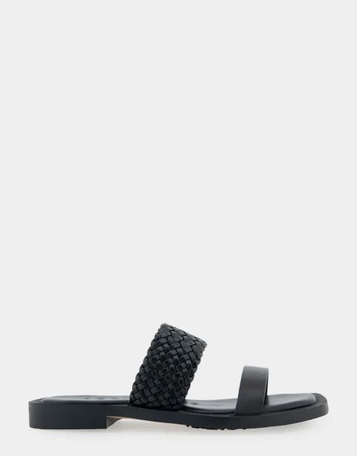 Comfortable Women's Braided Double Strap Flat Sandal in Black Leather