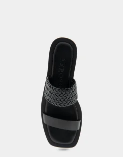 Comfortable Women's Braided Double Strap Flat Sandal in Black Leather