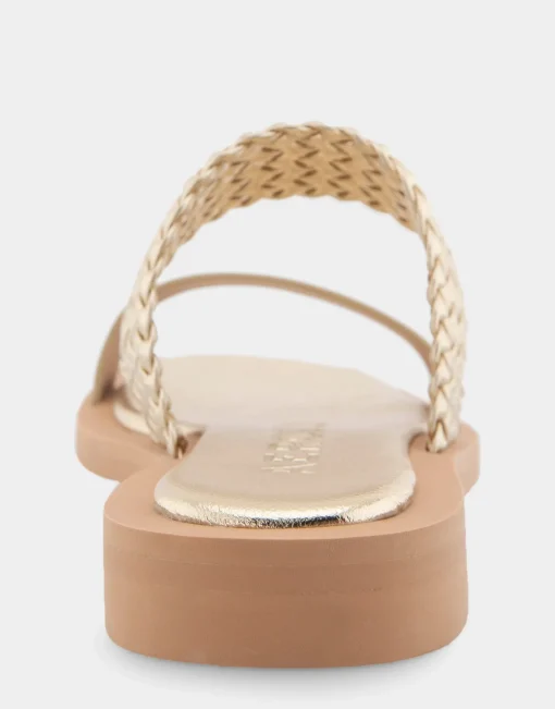 Comfortable Women's Braided Double Strap Flat Sandal in Soft Gold Faux Leather