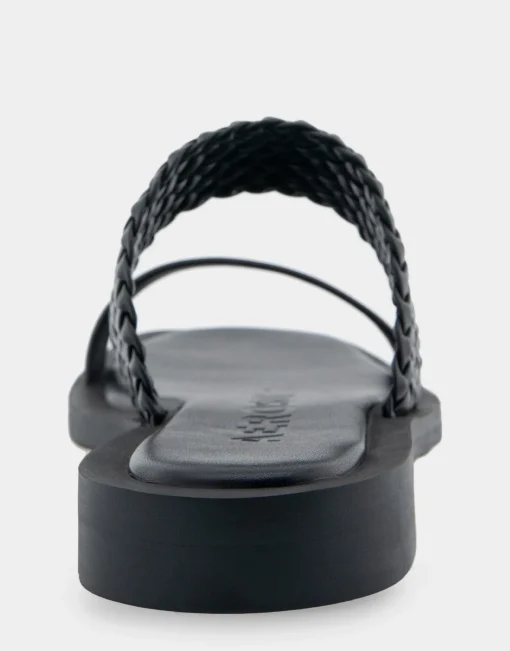 Comfortable Women's Braided Double Strap Flat Sandal in Black Leather