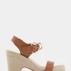 Comfortable Women's Buckled Footbed Wedge Sandal in Tan Leather