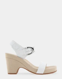 Comfortable Women's Buckled Footbed Wedge Sandal in White Leather