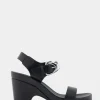 Comfortable Women's Buckled Footbed Wedge Sandal in Black Leather