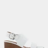 Comfortable Women's Buckle Back Mid Wedge Sandal in White Faux Leather