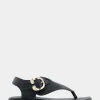 Comfortable Women's Buckle Detail Back Strap Thong Sandal in Black Grainy Faux Leather
