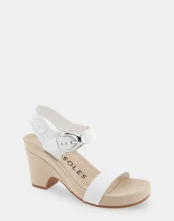 Comfortable Women's Buckled Footbed Wedge Sandal in White Leather