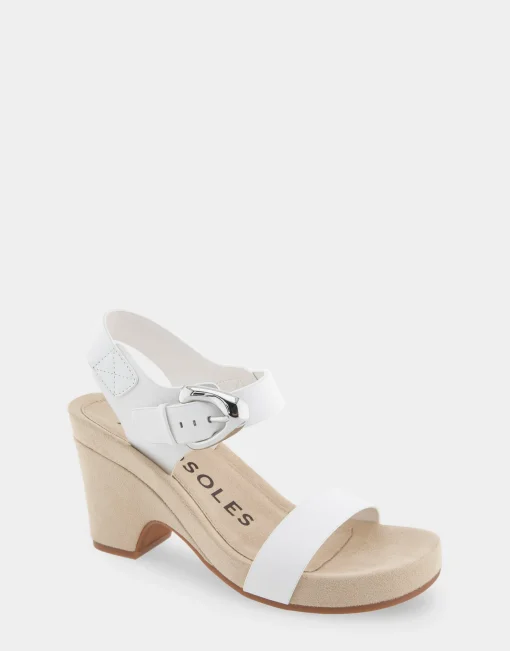 Comfortable Women's Buckled Footbed Wedge Sandal in White Leather