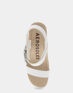 Comfortable Women's Buckled Footbed Wedge Sandal in White Leather