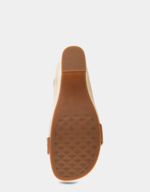 Comfortable Women's Buckled Footbed Wedge Sandal in Tan Leather