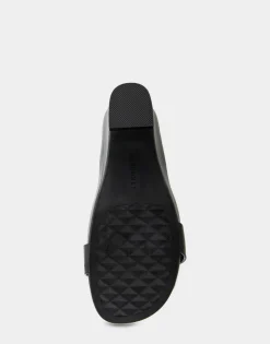 Comfortable Women's Buckled Footbed Wedge Sandal in Black Leather