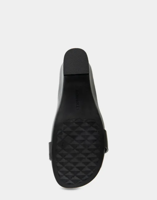 Comfortable Women's Buckled Footbed Wedge Sandal in Black Leather