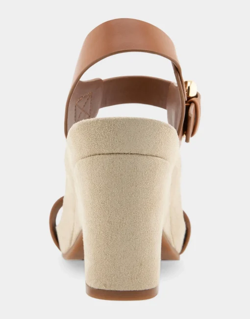 Comfortable Women's Buckled Footbed Wedge Sandal in Tan Leather