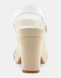 Comfortable Women's Buckled Footbed Wedge Sandal in White Leather