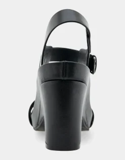 Comfortable Women's Buckled Footbed Wedge Sandal in Black Leather