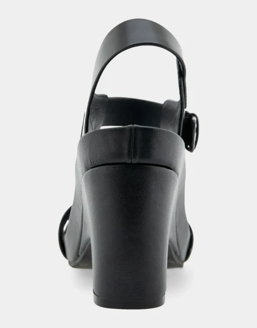 Comfortable Women's Buckled Footbed Wedge Sandal in Black Leather