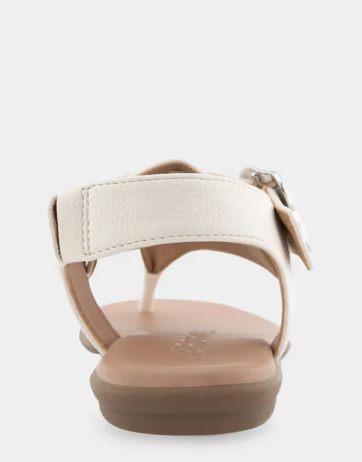Comfortable Women's Buckle Detail Back Strap Thong Sandal in Eggnog Grainy Faux Leather