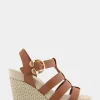 Comfortable Women's Caged Footbed Wedge Sandal in Tan Faux Leather