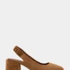 Comfortable Women's Covered Elastic Slingback Block Heel Pump in Tobacco Suede Suede