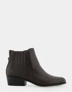 Comfortable Women's Covered Gore Western Ankle Bootie in Java Waxy Leather Leather