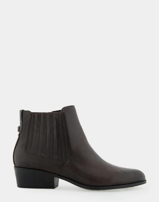 Comfortable Women's Covered Gore Western Ankle Bootie in Java Waxy Leather Leather