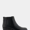 Comfortable Women's Covered Gore Western Ankle Bootie in Black Waxy Leather Leather