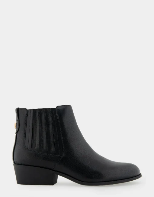 Comfortable Women's Covered Gore Western Ankle Bootie in Black Waxy Leather Leather