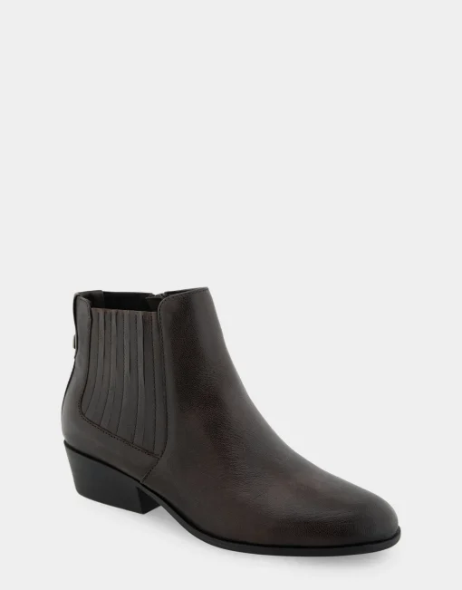 Comfortable Women's Covered Gore Western Ankle Bootie in Java Waxy Leather Leather