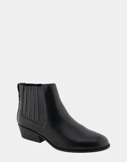 Comfortable Women's Covered Gore Western Ankle Bootie in Black Waxy Leather Leather