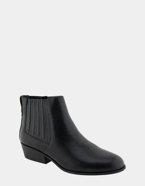 Comfortable Women's Covered Gore Western Ankle Bootie in Black Waxy Leather Leather