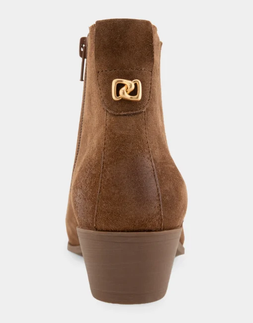 Comfortable Women's Covered Gore Western Ankle Bootie in Tobacco Suede
