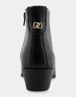 Comfortable Women's Covered Gore Western Ankle Bootie in Black Waxy Leather Leather